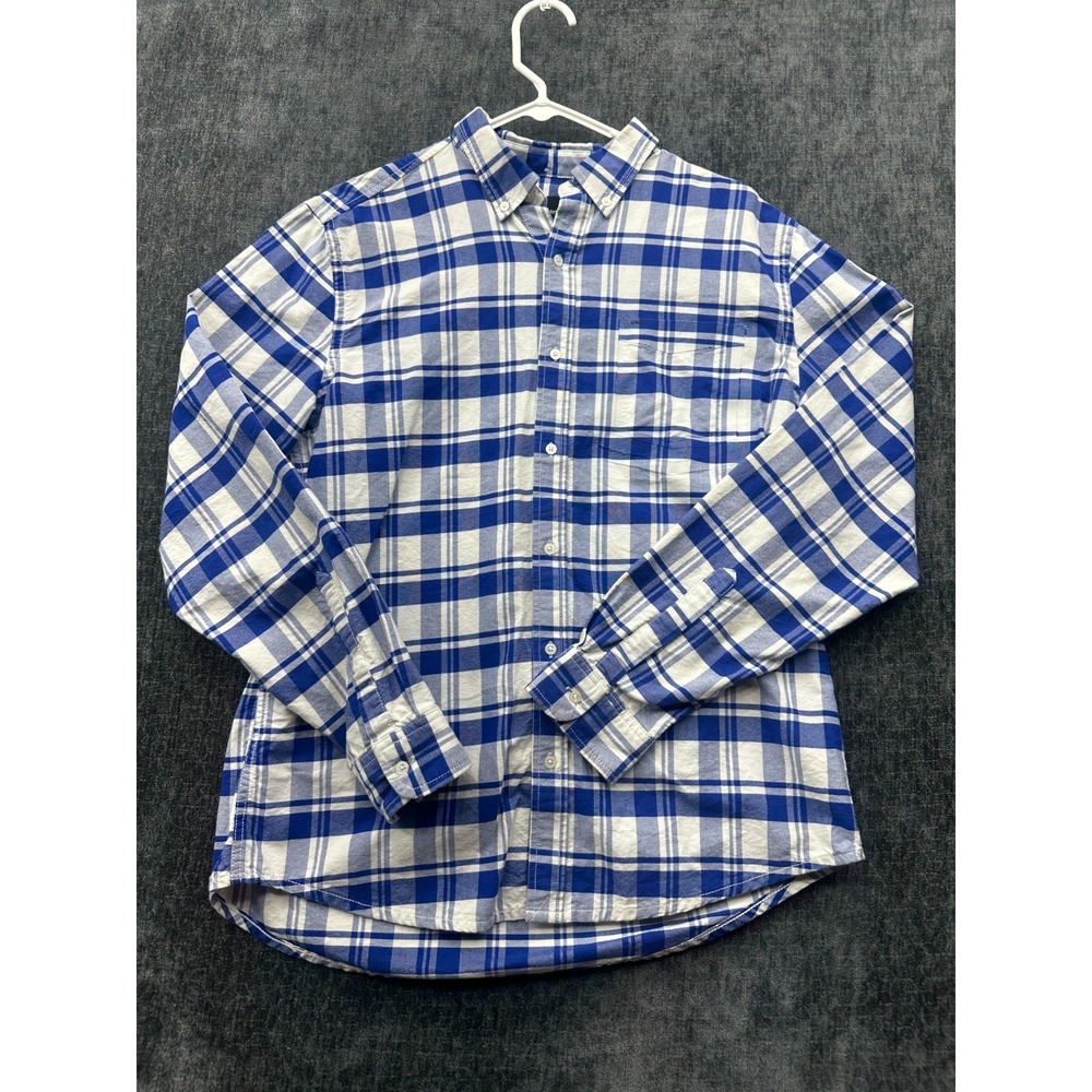 Hurley Shirt‎ Mens Large Blue White Plaid Flannel Back Box Classic Button Down